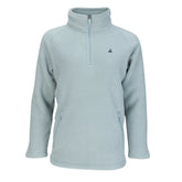 Light blue fleece pullover with a small logo on a white background